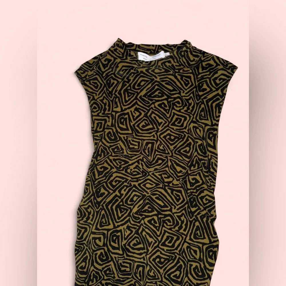 Proenza Schouler Green Black Abstract Stretch Bodycon Dress Mock Neck - Picture 5 of 14